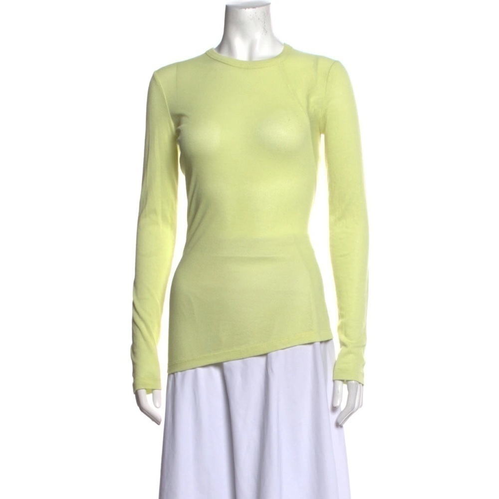 T Alexander Wang Top Asymmetrical Crewneck Long Sleeve Tee Mesh Neon Yellow S